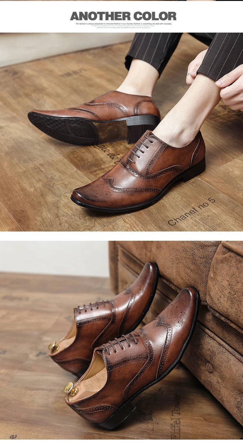 👑 Royal Brogue Wingtip – Oxford Noir & Marron