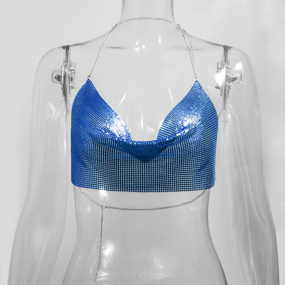 👑 QUEEN METAL — CROP TOP HALTER CORSET GLITTER