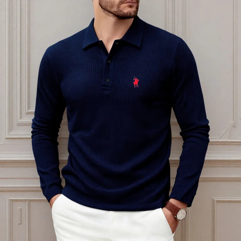 👑 KING POLO BRODÉ — POLO HOMME MANCHES LONGUES COUTURE PREMIUM