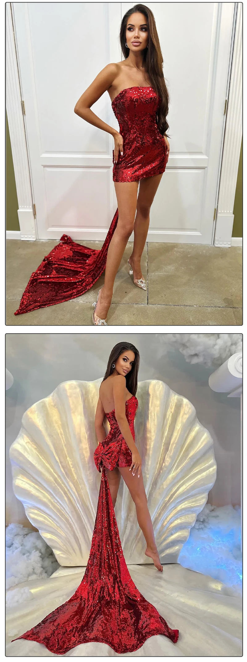 👑 QUEEN BOW SEQUINS — ROBE BUSTIER PAILLETTES NŒUD