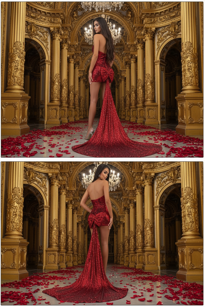 👑 QUEEN BOW SEQUINS — ROBE BUSTIER PAILLETTES NŒUD