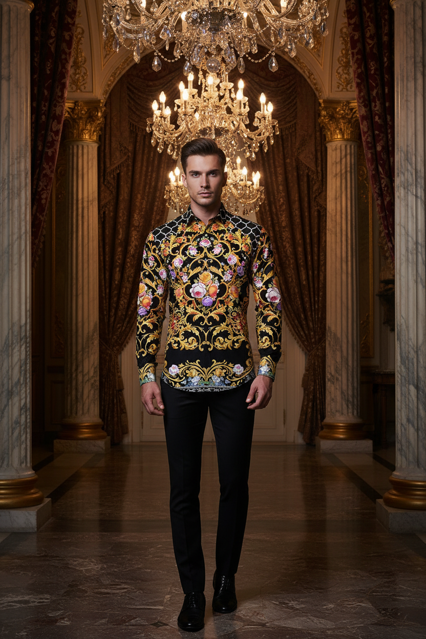 👑 King Chemise Paisley Or – Soie & Prestige