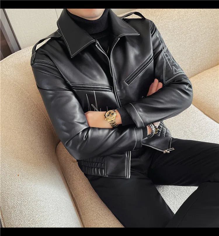 👑 KING EMBROIDERED LEATHER JACKET — VESTE CUIR BRODÉE PREMIUM HOMME