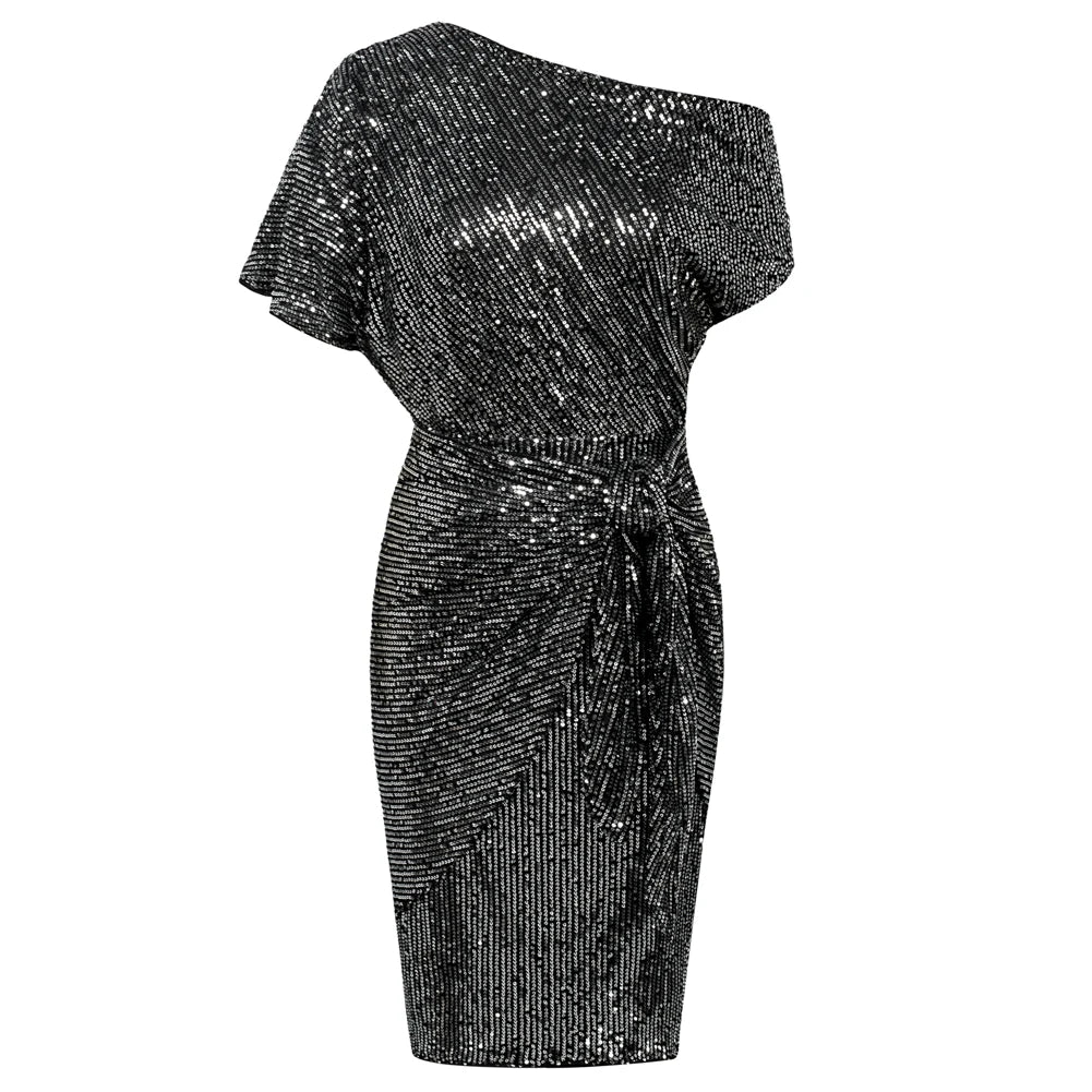 👑 QUEEN SEQUINS ASYMÉTRIQUE — ROBE BODYCON UNE ÉPAULE