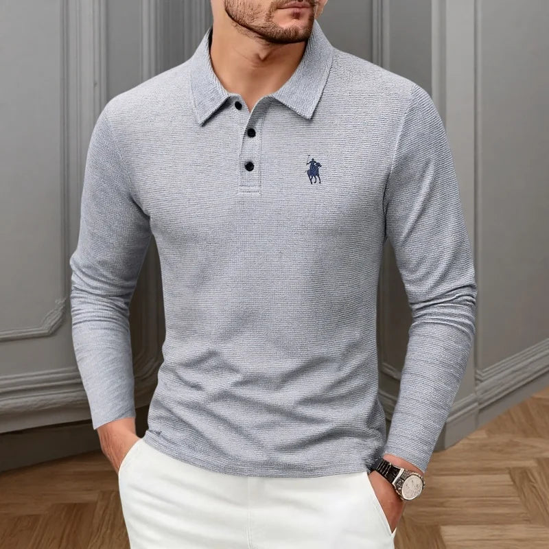 👑 KING POLO BRODÉ — POLO HOMME MANCHES LONGUES COUTURE PREMIUM
