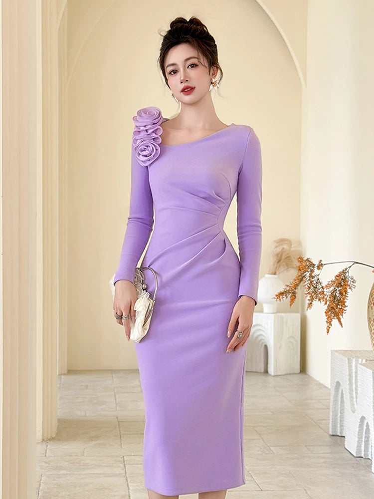 👑 Queen Fleurs 3D Midi – Bodycon Élégance