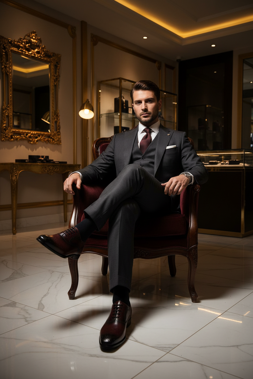 👑 Royal Brogue Signature – Noir & Bordeaux