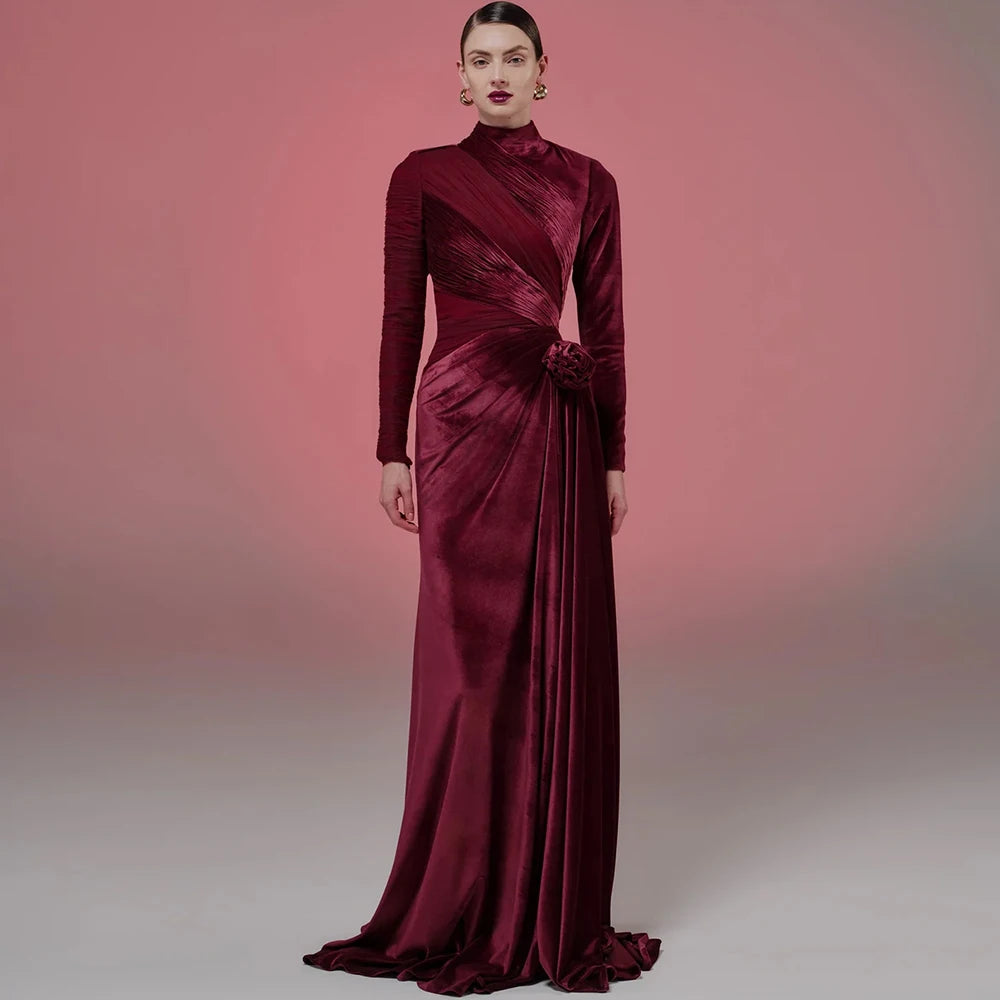 👑 QUEEN VELOURS FLEURS — ROBE LONGUE SOIRÉE SUR MESURE RUNWAY EDITION