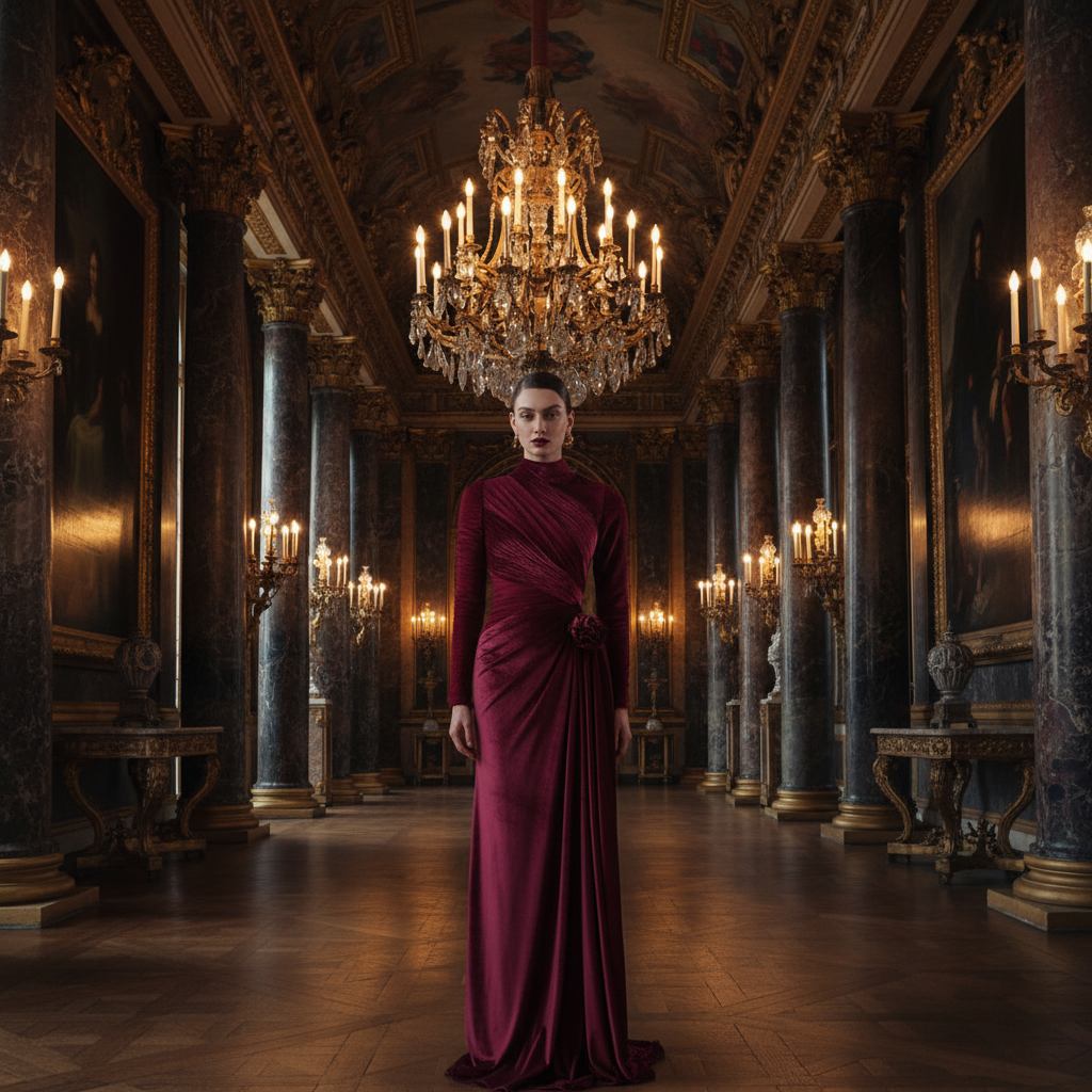 👑 QUEEN VELOURS FLEURS — ROBE LONGUE SOIRÉE SUR MESURE RUNWAY EDITION
