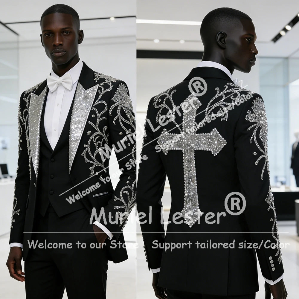 👑 KING VELVET EMBROIDERED SUIT — COSTUME 2 PIÈCES MARIAGE COUTURE