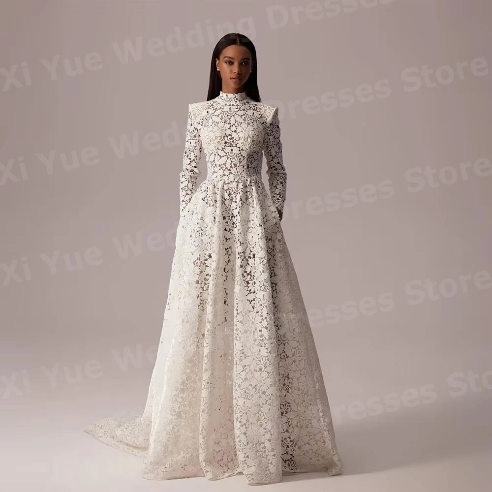 👑 QUEEN LACE BRIDAL GOWN — ROBE DE MARIÉE LONGUE EN DENTELLE SUR MESURE