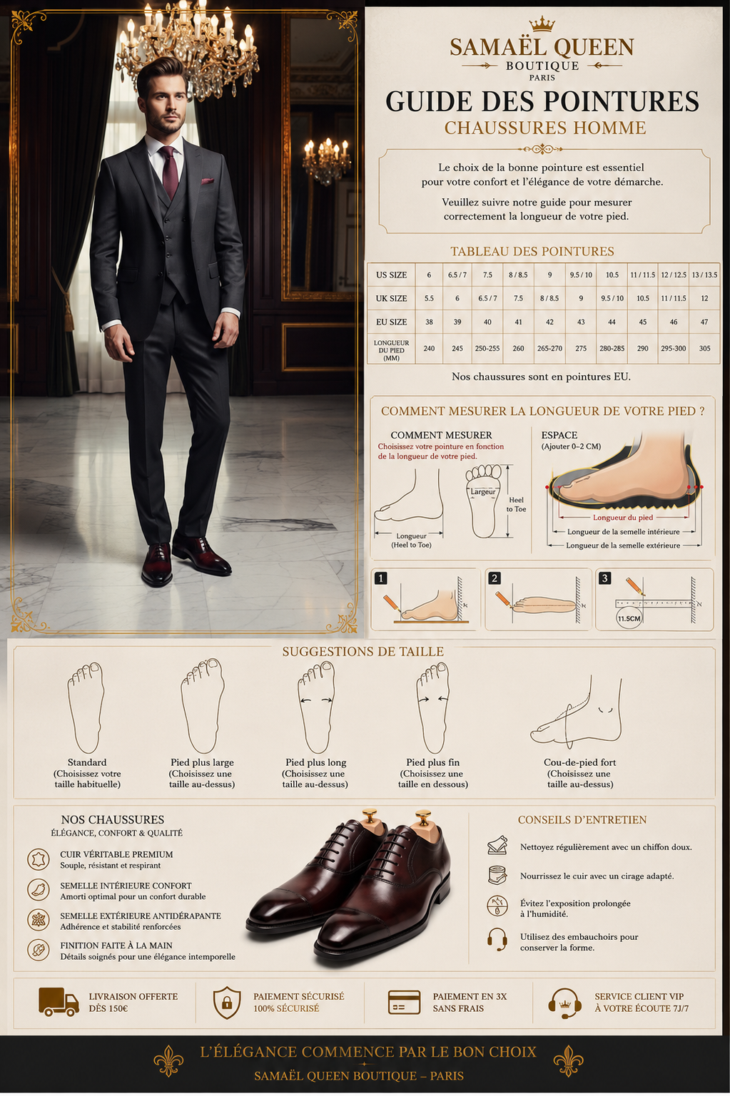 👑 Royal Brogue Signature – Noir & Bordeaux