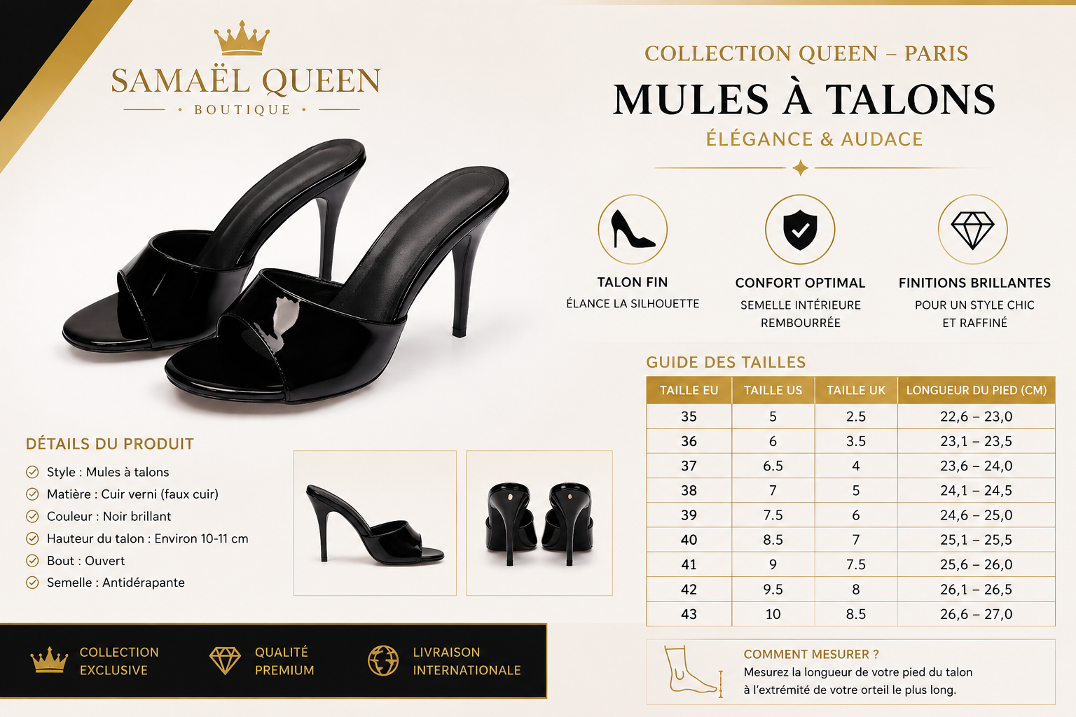 👑 ROYAL MULES — TALONS FINS LACQUÉES