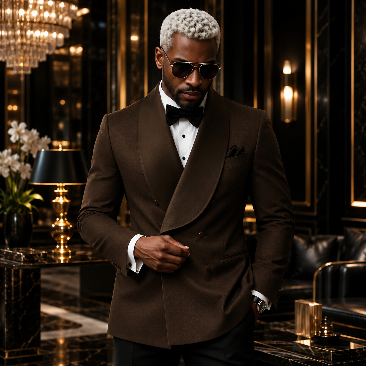 👑 King Velours Gris – Double Boutonnage Prestige