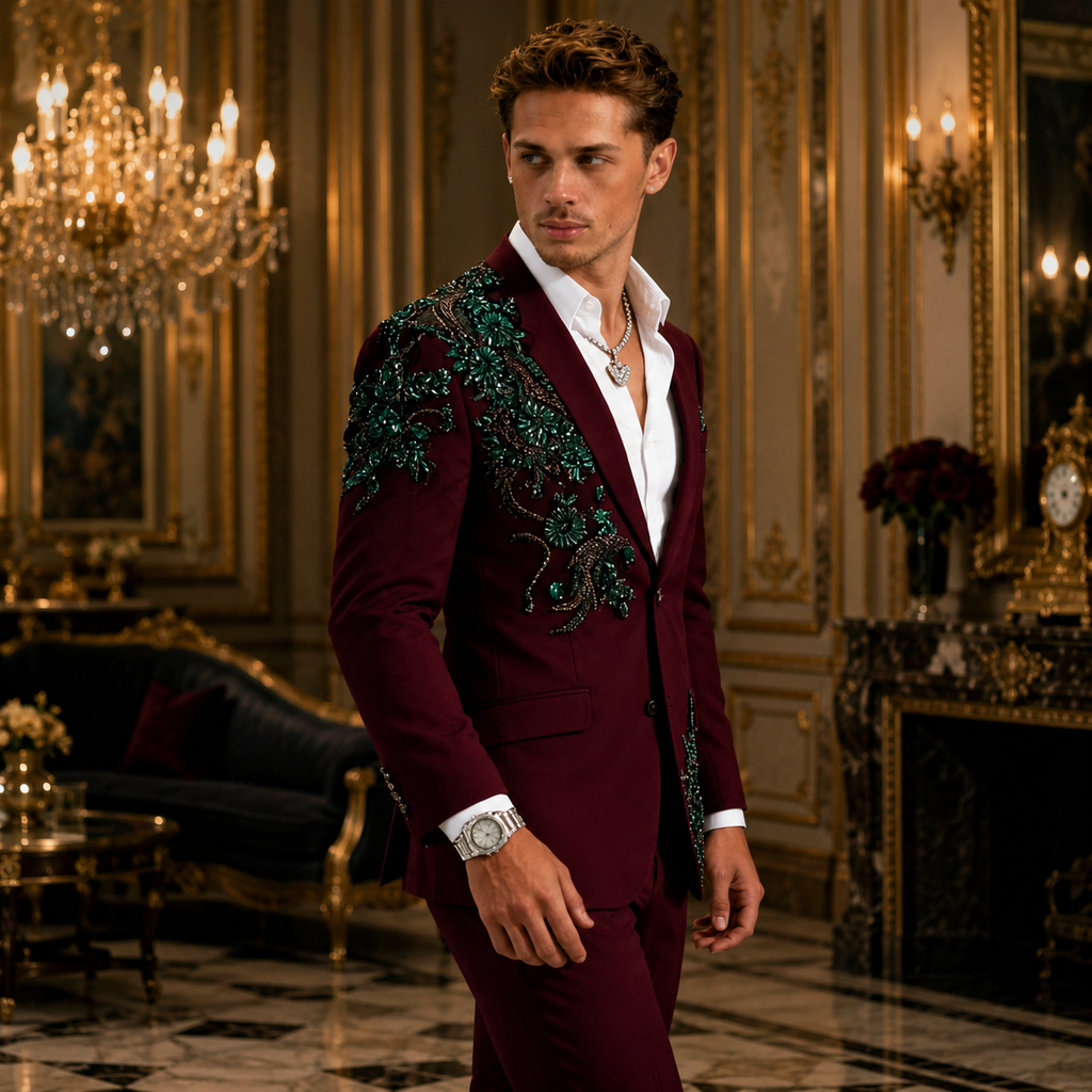 👑 King Pierres & Broderies – Tuxedo Cérémonie